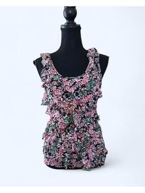 Vintage Y2K Express floral ruffle tank top fairy core coquette size Small 🌸